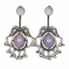 Silver Replica | Lavender Chalcedony & Pearl | Oxidised Kashmiri Earrings |
