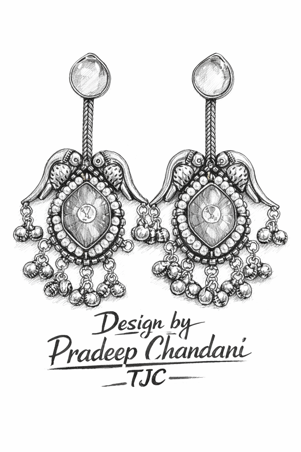 Silver Replica | Lavender Chalcedony & Pearl | Oxidised Kashmiri Earrings |