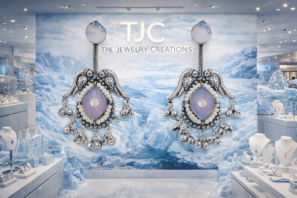 Silver Replica | Lavender Chalcedony & Pearl | Oxidised Kashmiri Earrings |