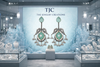 Silver Replica | Green Chalcedony & Pearl | Oxidised Kashmiri Earrings |