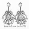 Silver Replica | Aqua Grey Chalcedony & Pearl | Oxidised Kashmiri Earrings |