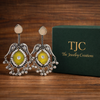 Silver Replica | Yellow Chalcedony & Pearl | Oxidised Kashmiri Earrings |
