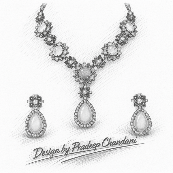 Navratan Sabyasachi Inspired | Matte Gold Finish | Necklace Set with Earrings |