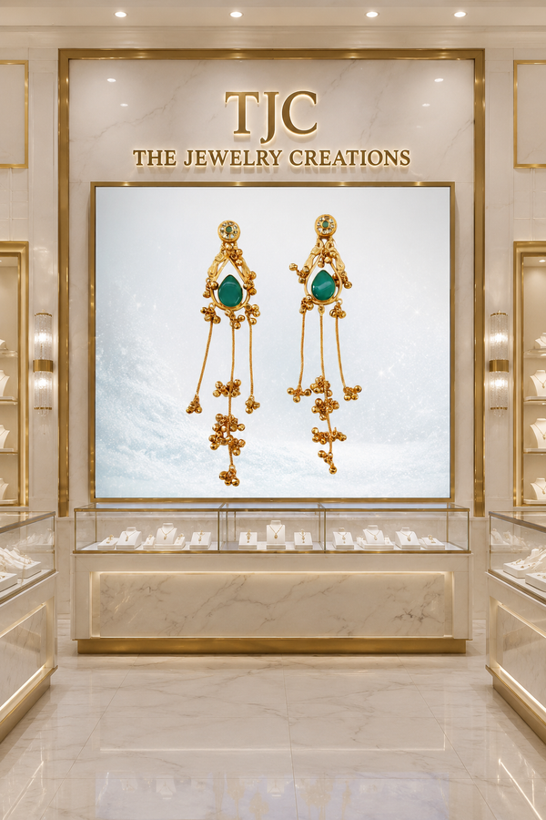 Premium Quality | Emerald Inspired Stone | Dangler Earrings |
