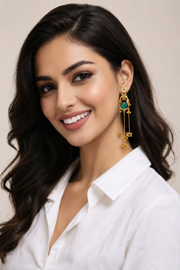 Premium Quality | Emerald Inspired Stone | Dangler Earrings |