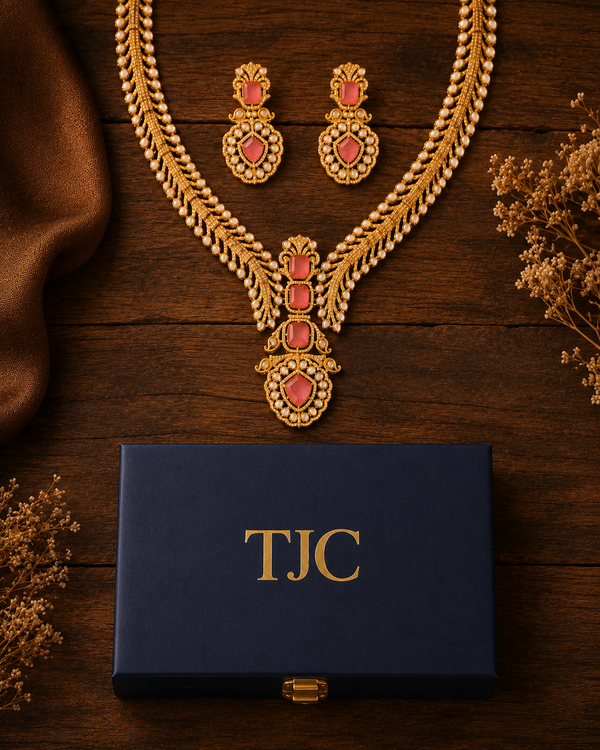 Premium Quality | Doublet Stone | Necklace Set | Pink Color |