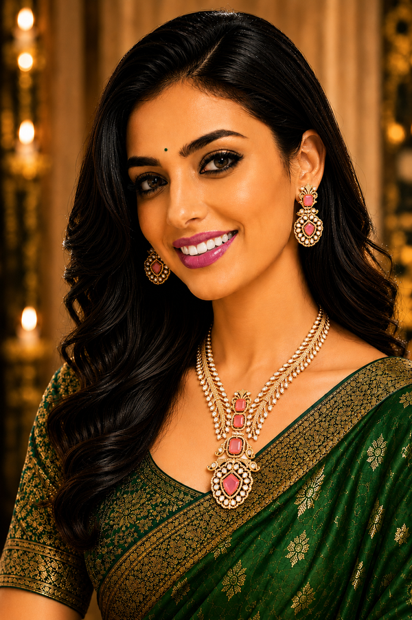 Premium Quality | Doublet Stone | Necklace Set | Pink Color |