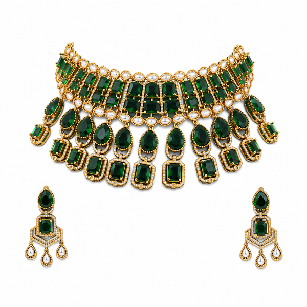 Premium Quality | Precious Inspired ColorStone | Necklace Set | Green Color |