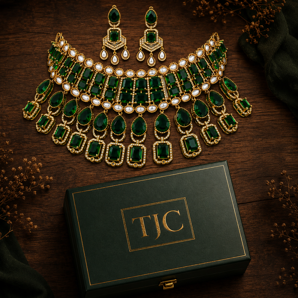 Premium Quality | Precious Inspired ColorStone | Necklace Set | Green Color |