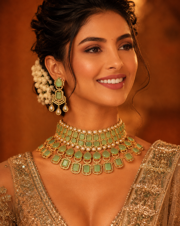 Premium Quality | Precious Inspired ColorStone | Necklace Set | Mint Color |