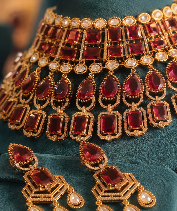 Premium Quality | Precious Inspired ColorStone | Necklace Set | Red Color |