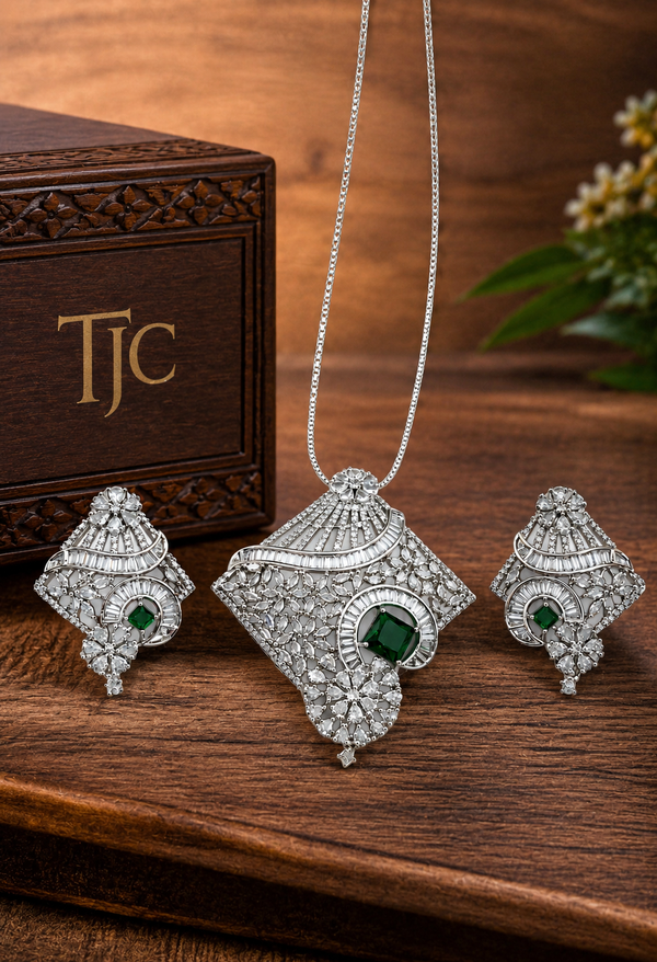 Premium Quality | Emerald & Ruby Inspired | Chain Pendant Set |