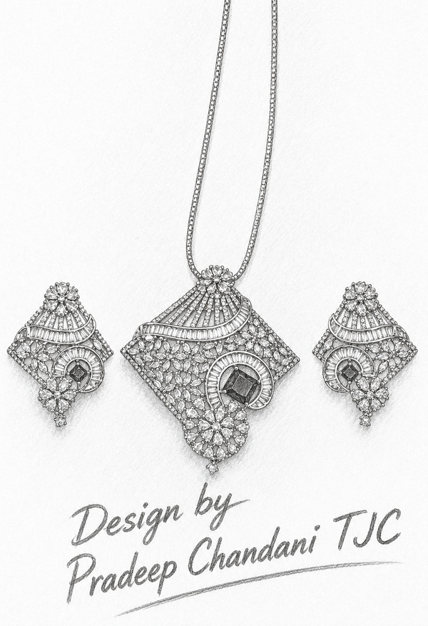 Premium Quality | Emerald & Ruby Inspired | Chain Pendant Set |