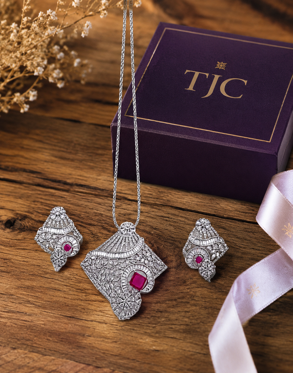 Premium Quality | Emerald & Ruby Inspired | Chain Pendant Set |