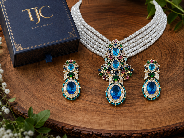 Premium Quality | Monalisa Stone | Choker Set | Sky Blue Color |
