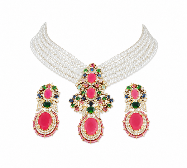 Premium Quality | Monalisa Stone | Choker Set | Pink Color |