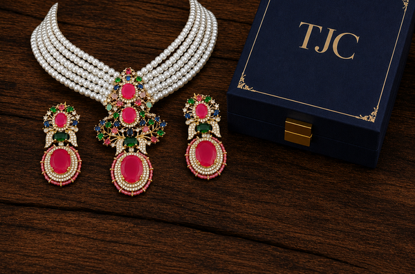 Premium Quality | Monalisa Stone | Choker Set | Pink Color |