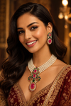 Premium Quality | Monalisa Stone | Choker Set | Pink Color |