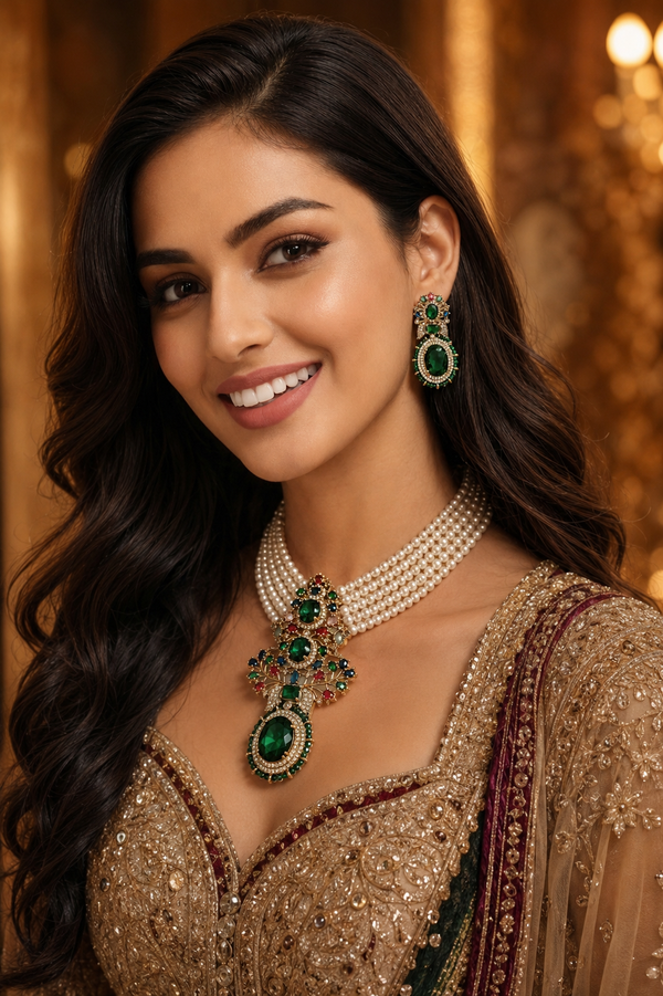 Premium Quality | Monalisa Stone | Choker Set | Green Color |