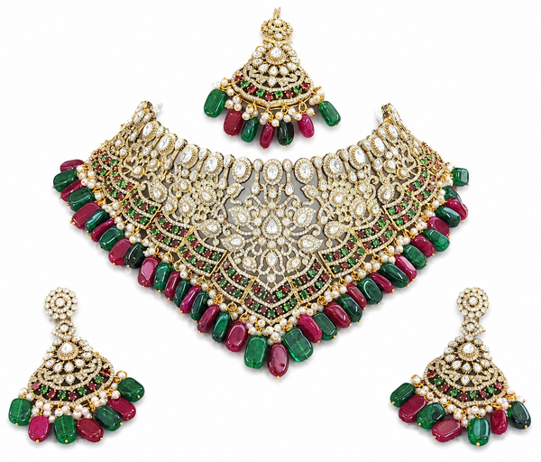 Premium Quality | 14 Carrot Anti Gold Polish | Bridal Set | Red& Green Color |