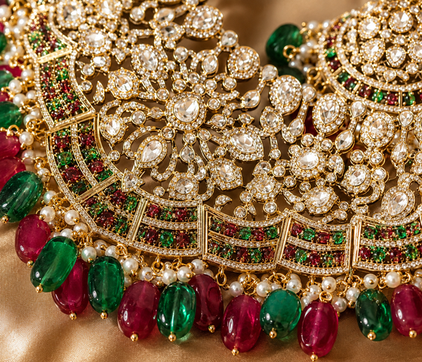 Premium Quality | 14 Carrot Anti Gold Polish | Bridal Set | Red& Green Color |