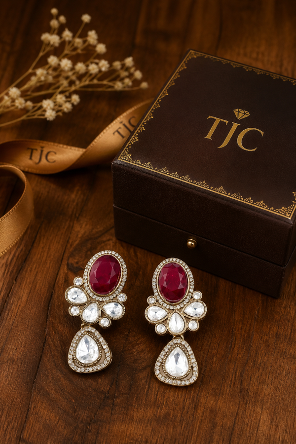 Premium Quality | Polki | Ruby Inspired | AD Detailing | Handmade Earrings |