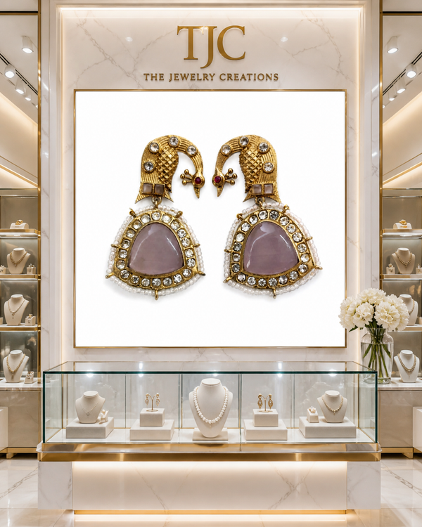 Premium Quality | Monalisa Stone | Peacock Design | Handmade Earrings |