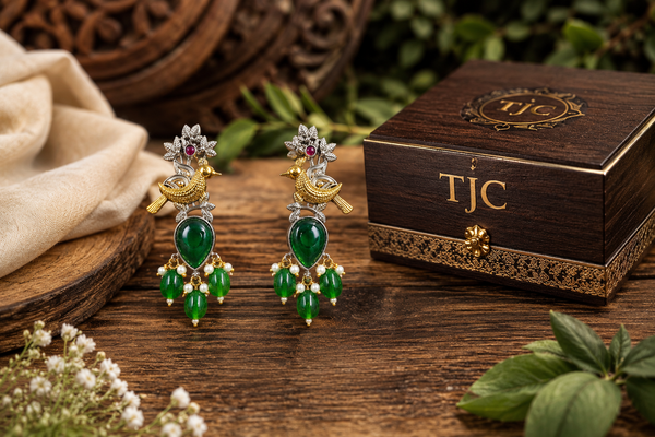 Premium Quality | Green Drop | Monalisa Stone | Glass Beads | Earrings |