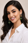 Premium Quality | Green Drop | Monalisa Stone | Glass Beads | Earrings |
