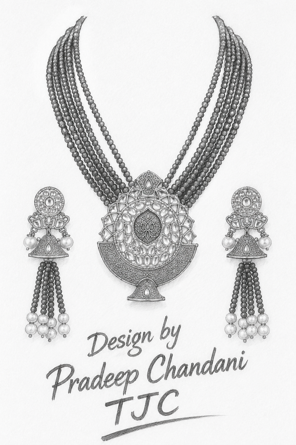 Premium Quality | Meenakari | White Pearl | Crystal Beads | Necklace Set |