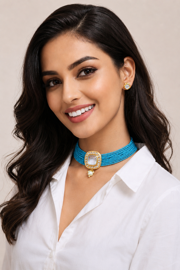Premium Quality | Gold Plated | Kundan Meena | Choker Necklace |