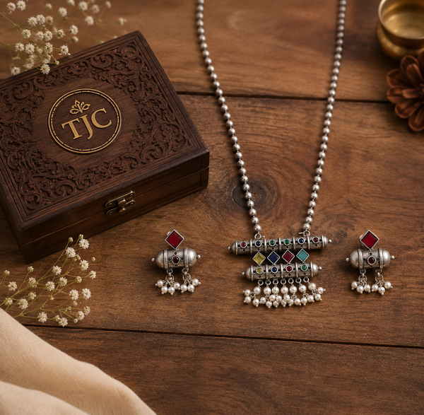 Premium Quality | Silver Replica Inspired | Colored Stone | Pendant Set |