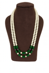 Premium Pearl Mala with Green Glass Cabochon Pendant – 24 to 26 Inches