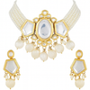 Kundan Meena Semi-Bridal Choker Necklace Set with Green Hand-Painted Glass Cab & Polki Stones