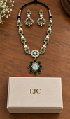 Premium Quality | German Silver | Necklace Set with Earrings | Emerald Color |