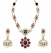 Premium Quality | German Silver | Necklace Set with Earrings | Ruby Color |