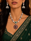 Premium Quality | German Silver | Necklace Set with Earrings | Ruby Color |
