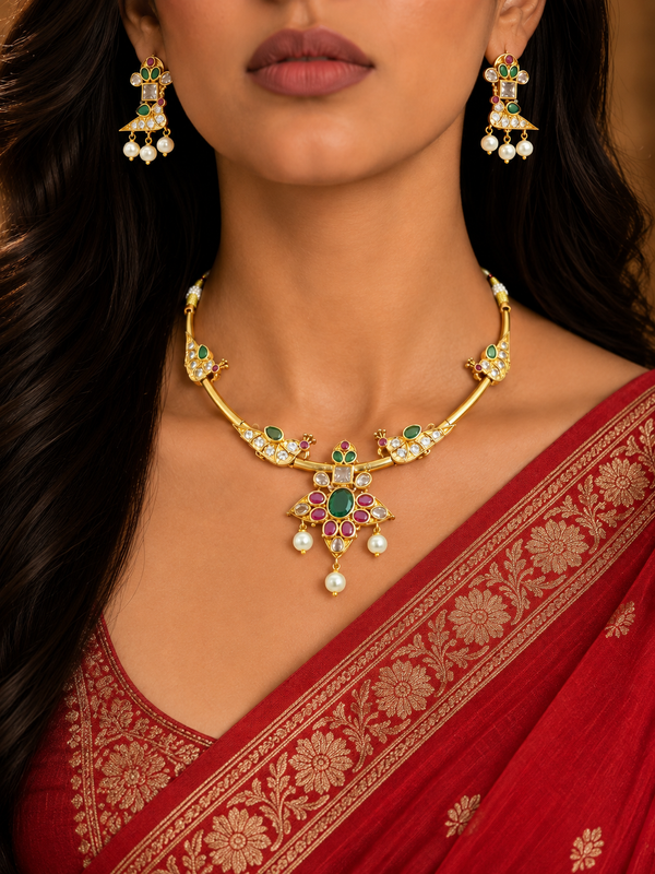 Premium Quality | Monalisa Stone | Gold Plated | Choker Set |