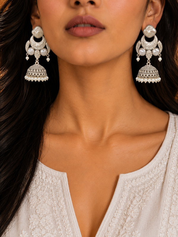 Premium Quality | Mother Of Pearl| Silver Oxidized | Earrings |