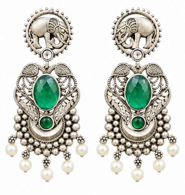 Premium Quality | Silver Oxidized Earrings | Monalisa Stone |