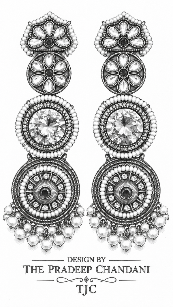 Premium Quality | Antique Silver | Crystal Stone | Earrings |