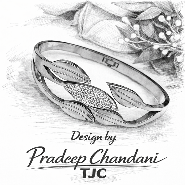 TJC Anti-Tarnish Feather Dual Tone Gold & Silver Leaf Shape Cuff Bracelet for Women