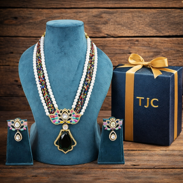 Indian Traditional Pear-Shape Doublet Stone Necklace Set