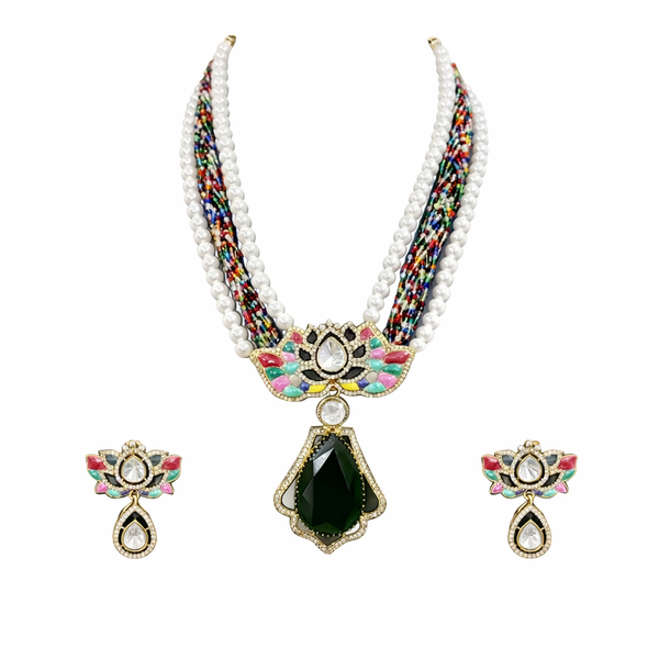 Indian Traditional Pear-Shape Doublet Stone Necklace Set