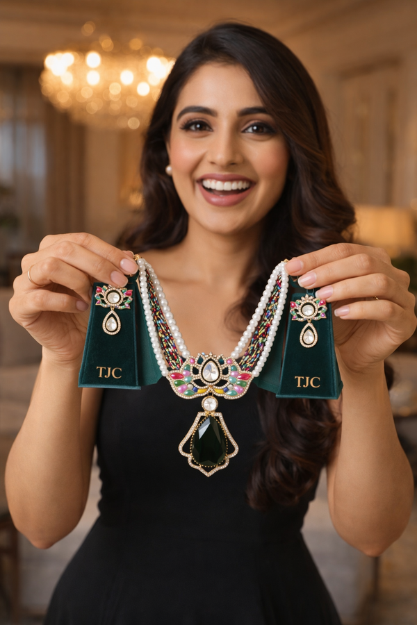 Indian Traditional Pear-Shape Doublet Stone Necklace Set