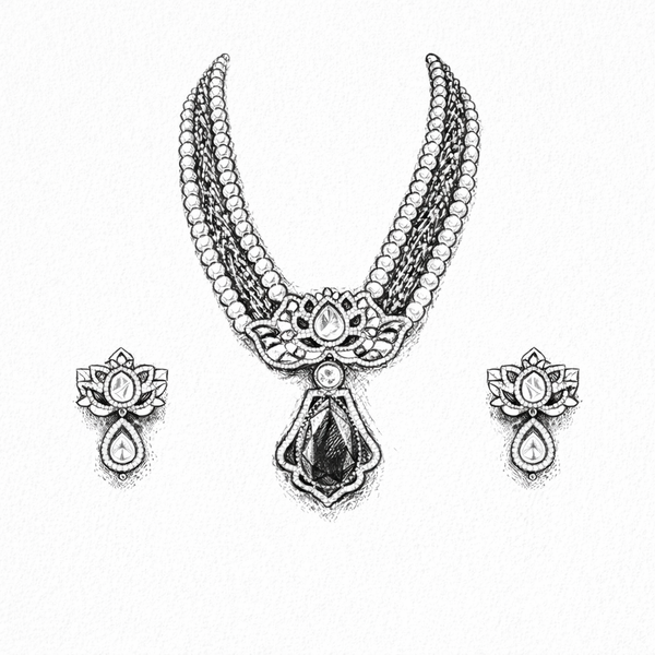 Indian Traditional Pear-Shape Doublet Stone Necklace Set