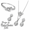 Swiss Blue Topaz Inspired Faceted Glass ComboJewelry Set With American Diamond Accents | Premium Quality Earrings ,Ring , Kada And Chain Pendant