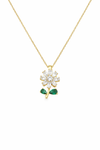 Premium Anti-Tarnish AD Chain Pendant Locket Set inFlower Shape With White & Green Sparkle