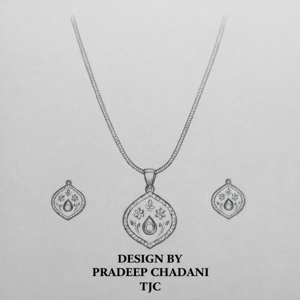 Italian Enamel Peach & Mint Moissanite Polki Chain Pendant / Necklace Set