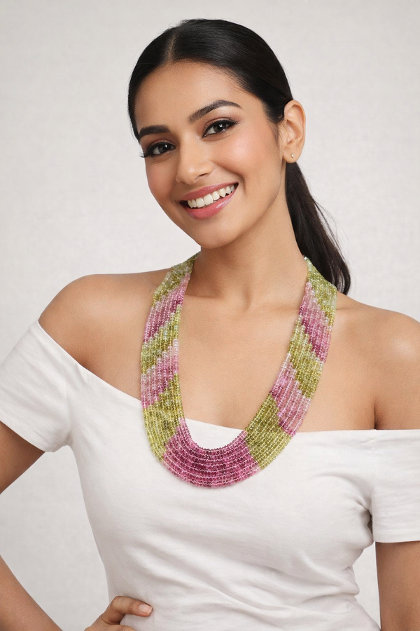 Multi-Sapphire Inspired Multicolor Beaded Necklace (7-Layer Onyx Glass Stone Mala)